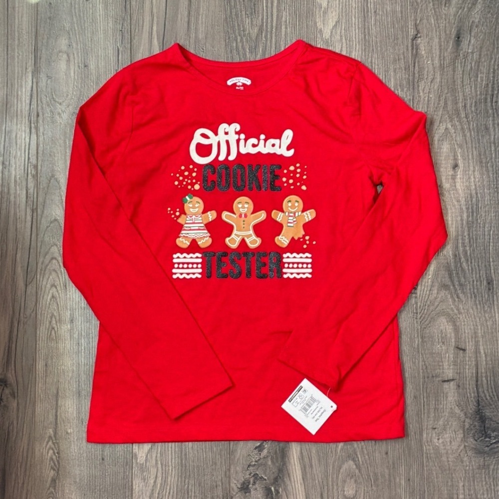 Holiday Time Red Official Cookie Tester Gingerbread Graphic Tee‎ XL 14-16 NWT